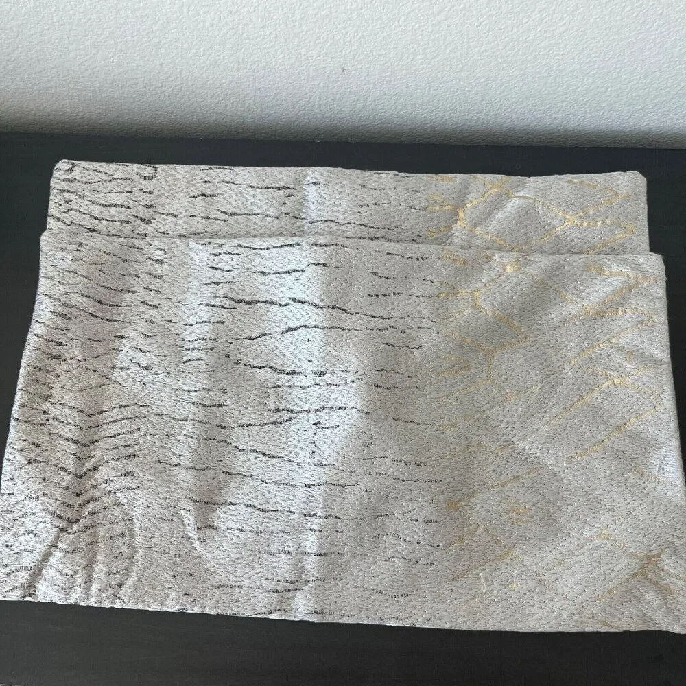 Pair of West Elm Pillow Covers 12 X 21 Silver Metallic Cotton Linen Lightly Used